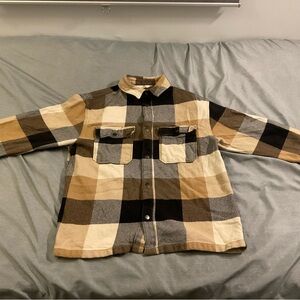 Plaid Button-Up Shirt in Black and Tan
